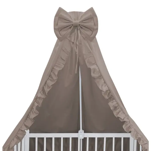 Baldachin, MimiNu, Pentru patut, Cu funda si volanas, 210x145 cm, Material certificat Oeko Tex Standard 100, Colectia Royal, Mocha