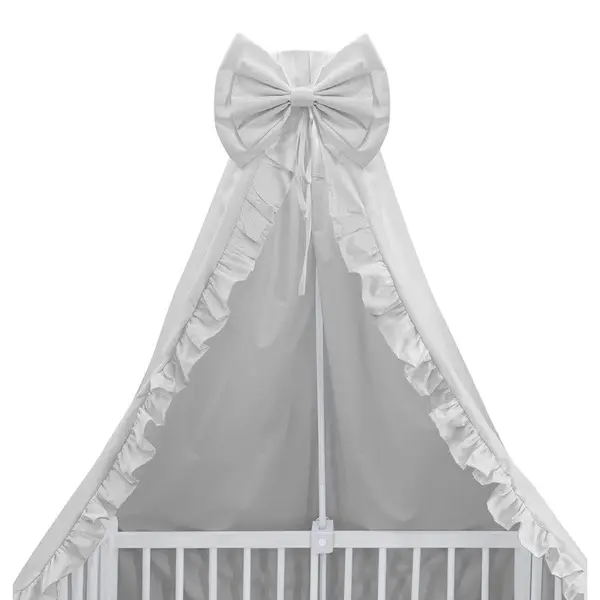 Baldachin pentru patut MimiNu cu funda si volanas 210x145 cm Royal Grey