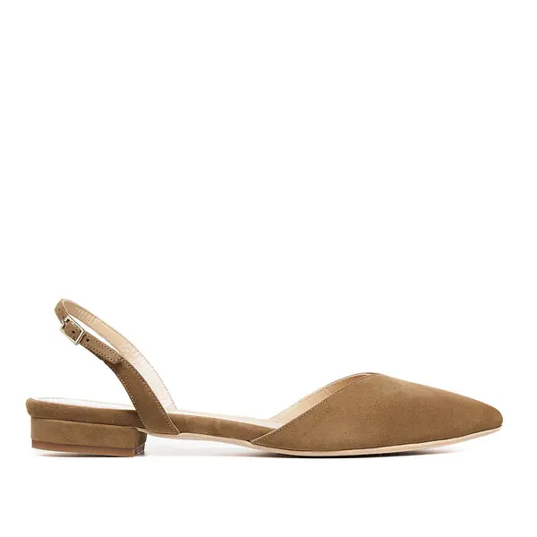 Balerini Alice in V, Piele Intoarsa, Camel - 41.5 / 9.5 cm
