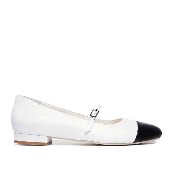 Balerini Carrie, Piele Naturala, Alb-Negru - 40 / 1 cm