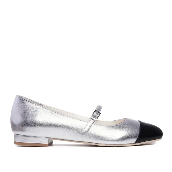 Balerini Carrie, Piele Naturala, Argintiu-Negru - 37 / 1 cm