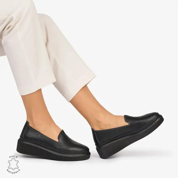 Balerini dama din Piele Naturala cu fundita CRL1074 CULOARE: Negru