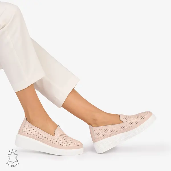 Balerini dama din Piele Naturala cu fundita CRL1074 CULOARE: Roz