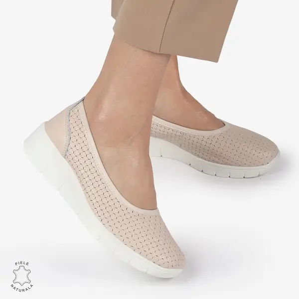 Balerini dama din Piele Naturala cu talpa groasa CRL01382 ROZ