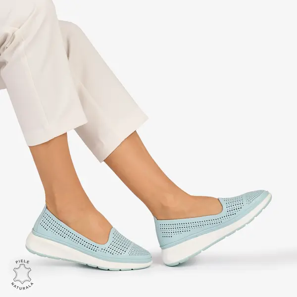Balerini dama din Piele Naturala Perforata CRL1075 CULOARE: ALBASTRU