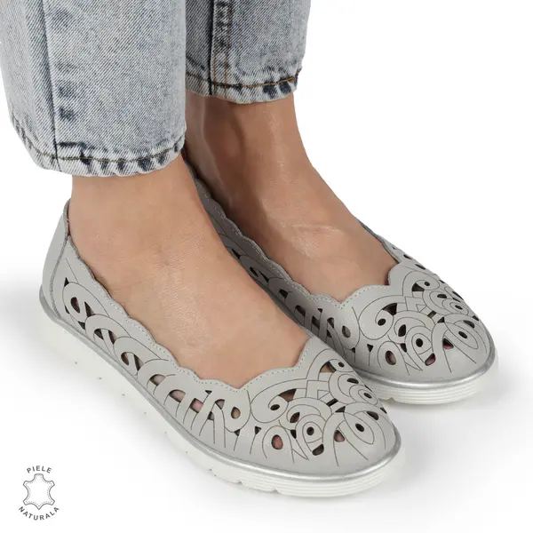 BALERINI dama din Piele naturala PERFORATA SLIP-ON CRL1357 GRI