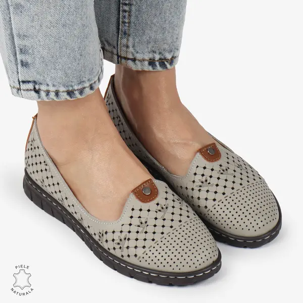 BALERINI dama din Piele naturala PERFORATA SLIP-ON CRL1359 GRI