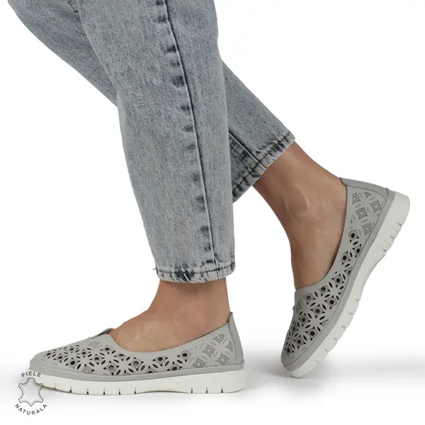 BALERINI dama din Piele naturala PERFORATA SLIP-ON CRL1360 GRI
