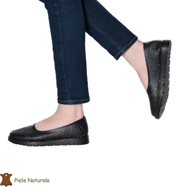 Balerini Dama Piele naturală CRL0030 NEGRU