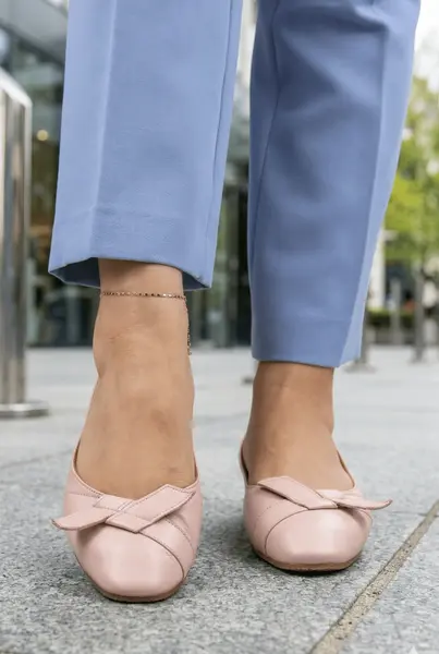 Balerini din Piele Roz cu Accesoriu - MYN PUDRA