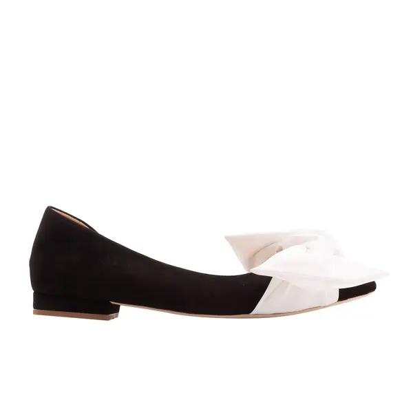 Balerini Samantha cu Funda, Piele Intoarsa, Negru/Alb - 40 / 8 cm