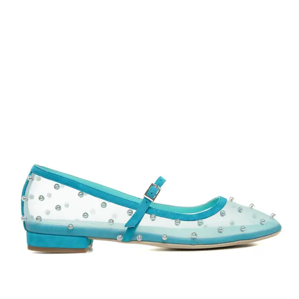 Balerini Zoe, Mesh/Piele Intoarsa, Turcoaz - 35 / 1 cm