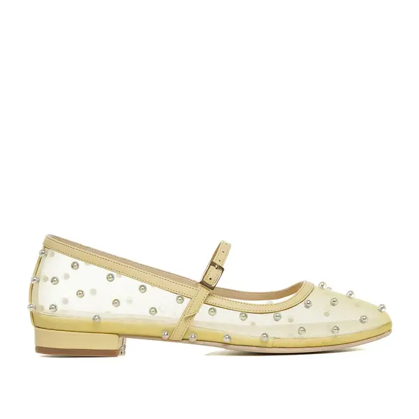 Balerini Zoe, Mesh/Piele Naturala, Galben Pal - 35.5 / 9.5 cm