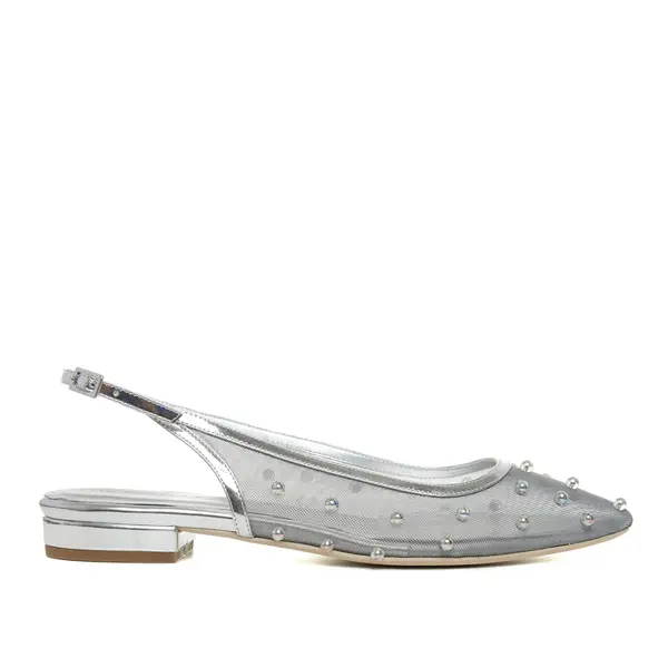 Balerini Zoe, Mesh/Piele Naturala, Varf Ascutit, Argintiu-Oglinda - 34 / 1 cm