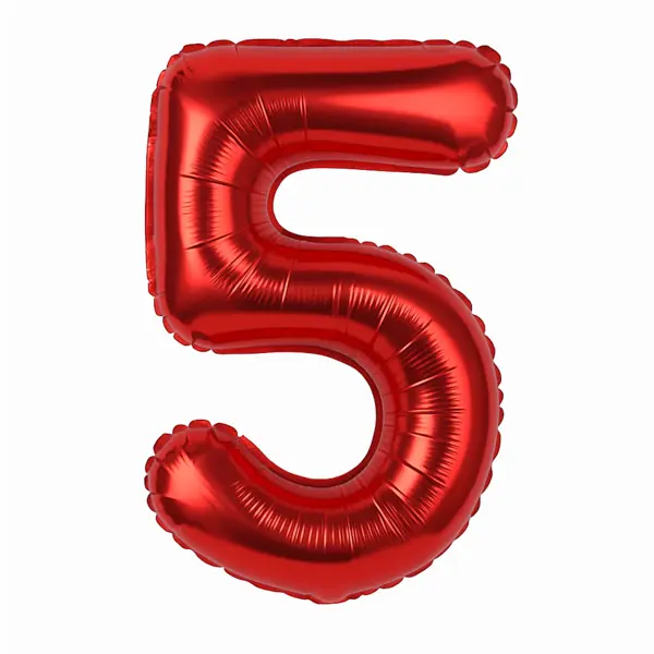 Balon folie cifra 5 rosu, 35 cm, pentru aniversari si petreceri, 1 buc