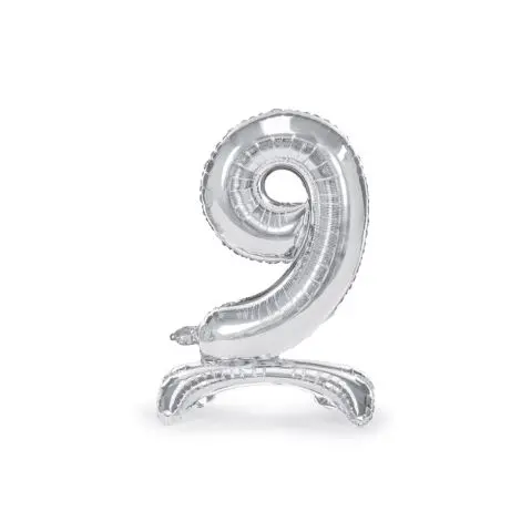 Balon folie cu stativ argintiu cifra 9