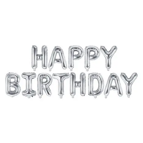 Balon folie happy birthday argintiu340x35 cm Party Deco PDFB6M-018