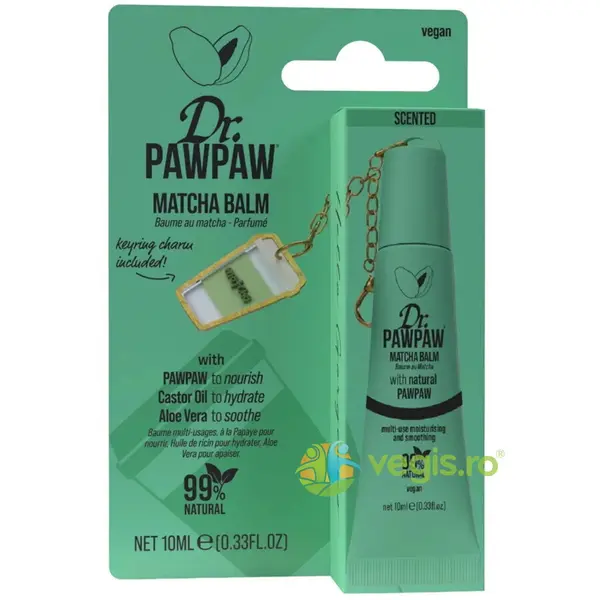 Balsam de Buze Multifunctional cu Extract de Papaya, Ulei de Ricin si Aloe Vera cu Breloc Matcha 10ml