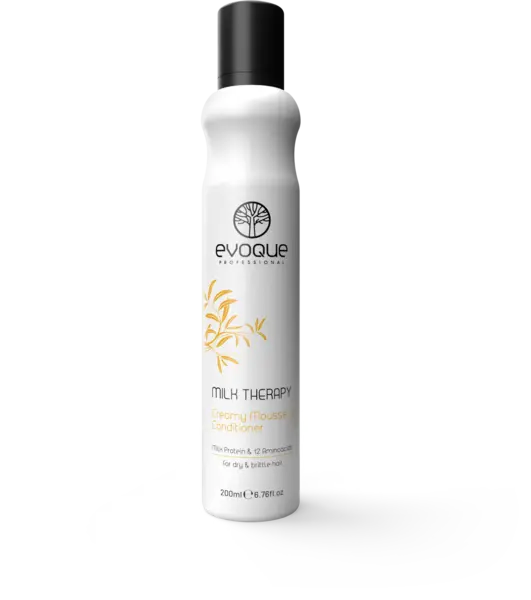 Balsam Profesional Tip Spuma Fara Clatire, EVOQUE Milk Therapy Mousse Conditioner, 200 ml - Cu Proteine din Lapte si 12 Aminoacizi, Pentru Par Uscat sau Tratat
