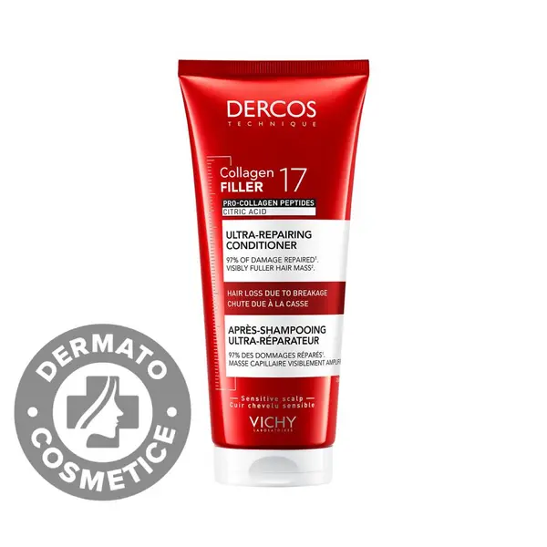 Balsam ultra-reparator cu peptide pro-colagen si acid citric Dercos Collagen 17 Filler, 200ml, Vichy