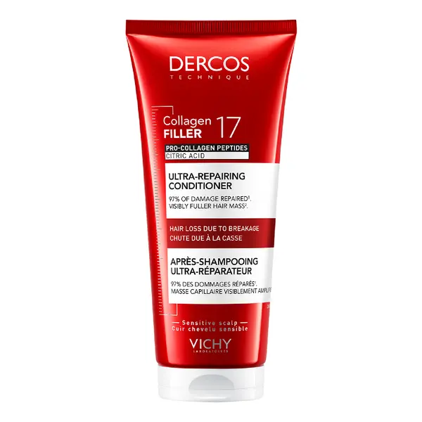 Balsam ultra-reparator cu peptide Pro-Colagen si acid citric Dercos Collagen 17 Filler, 200 ml, Vichy