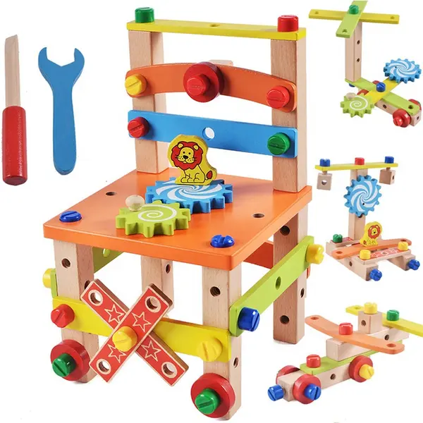 Banc de lucru din lemn, Jucarie de asamblat scaun, Montessori 3 ani+