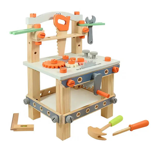 Banc de scule din lemn pentru copii cu 63 de piese - set educativ multicolor