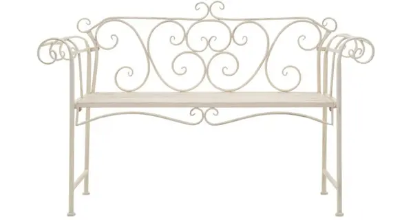 Banca de gradina, alb vintage, 132 cm, metal