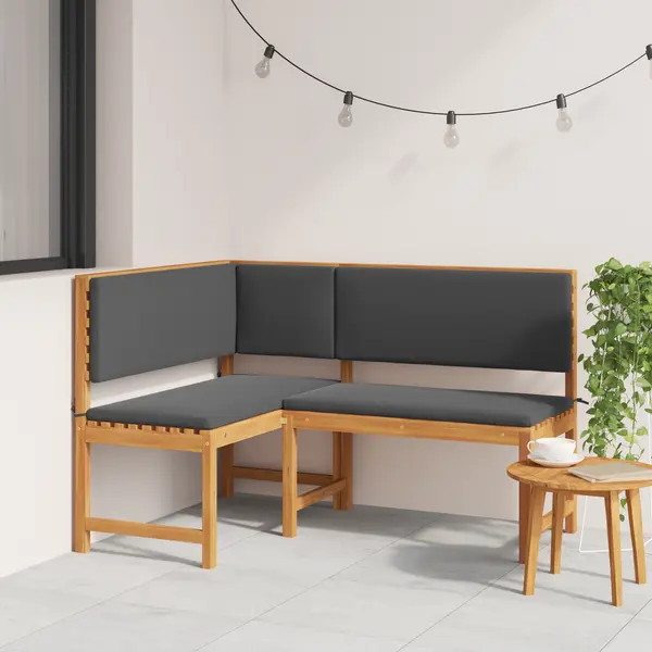 Banca de gradina Gossi, unghiulara, cu perne 140x100x91 cm, din lemn masiv de acacia