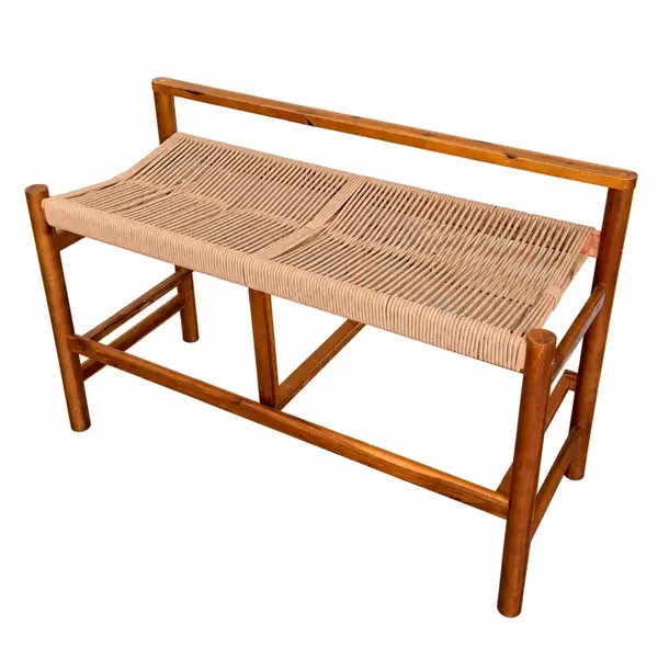 Banca din lemn de acacia cu sezut din snur de hartie, 100×41×65 cm