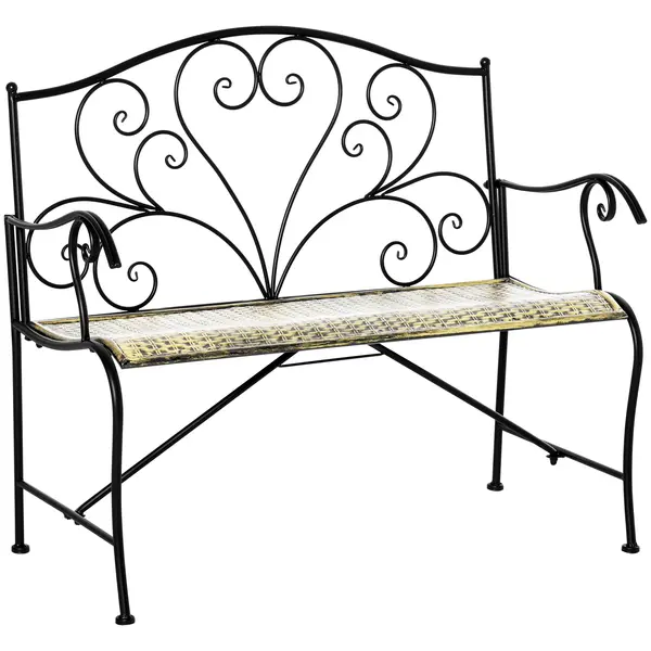 Banca Metal Gradina Outsunny,banca gradina din Fier Stil Vintage 2 Locuri Negru | Aosom Romania