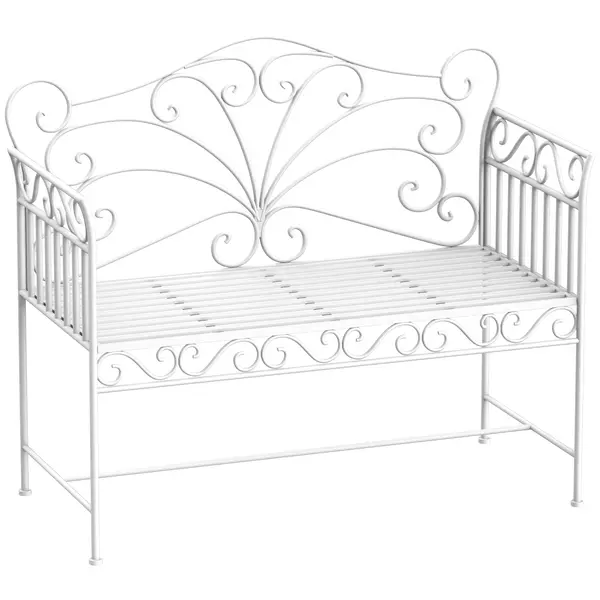 Bancuta cu 2 Locuri pentru Gradina Outsunny, Fier, Alb, 109.5x51x95.5cm | Aosom Romania