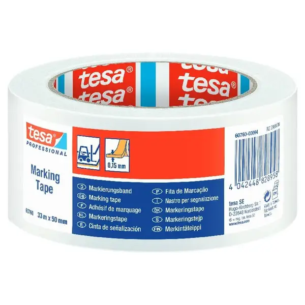 Banda adeziva alba PVC 50 mm x 33 m Banda adeziva marcare 50 mm x 33 m alb 60760 Tesa