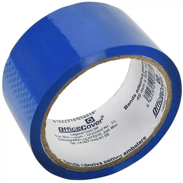 Banda adeziva Office Cover pentru ambalare, 48 mm x 50 yarzi, albastra