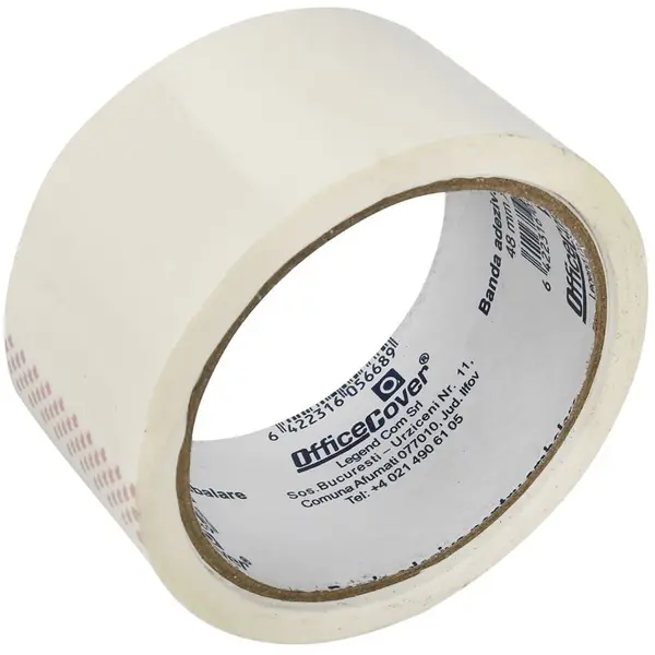 Banda adeziva Office Cover pentru ambalare, 48 mm x 50 yarzi, alba