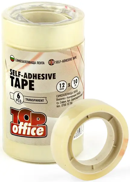Banda adeziva Top Office - 12 mm x 10 m, transparenta, 6 buc.