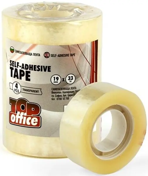 Banda adeziva Top Office - 19 mm x 33 m, transparenta, 4 buc.