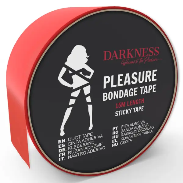 Bandă bondage Darkness – Non-Sticky, pentru imobilizare erotică fără lipici, 15 m, culoare roșie