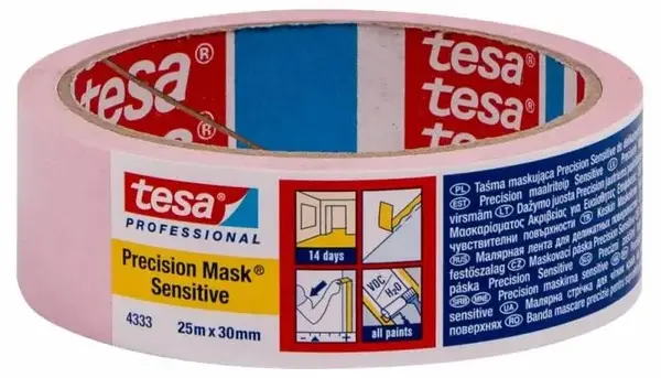 Bandă de hârtie Tesa – Precision Mask Sensitive, 25 m x 30 mm, roz