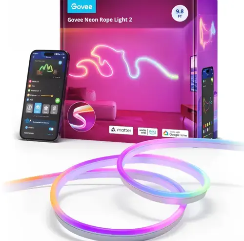 Banda LED inteligenta Govee Neon H61D3 RGBIC, Wi-Fi, Bluetooth, Matter, 36W, 3m