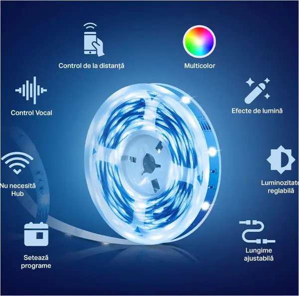 Banda LED smart TP-Link Tapo L900-10, multicolor, 16 milioane culori, 2 x 5m, WiFi 2.4GHz, intensitate reglabila