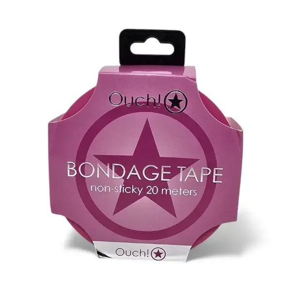 Bandă OUCH! Bondage Tape, pentru jocuri erotice BDSM, nelipicioasă, lungime 20 m, culoare roz