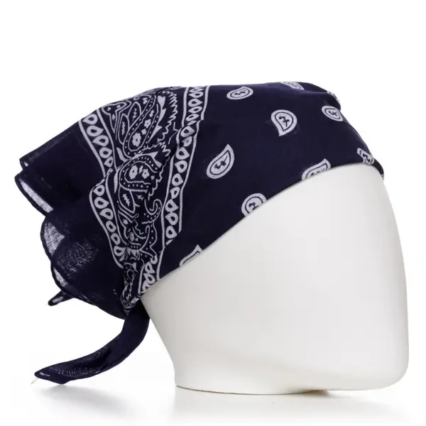 Bandana tip batic patrat cu imprimeu alb pe fond negru