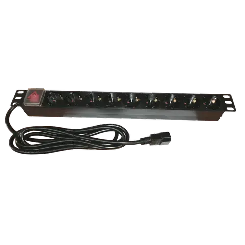 Bara alimentare aluminiu / PDU EMTEX PDU9K-C14, 19 inch, 9 prize Schuko, 16A, 3500W, 3x1.5, 3m, stecher C14
