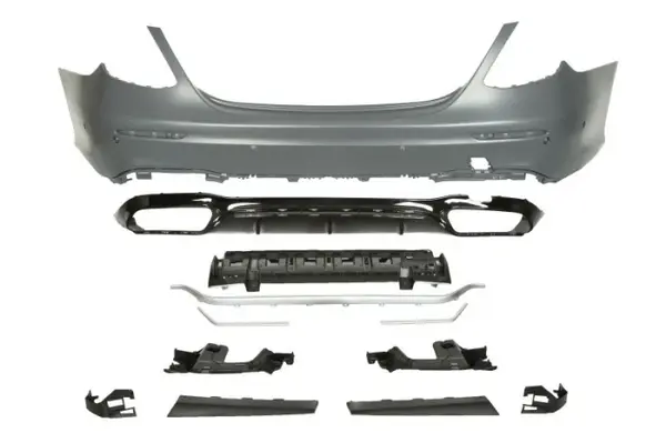 Bara spate model AMG cu intaritura; cu suporti montaj, cu ornamente; cu locas senzori parcare, crom grunduit potrivit MERCEDES Clasa E ALL-TERRAIN S213 SALON