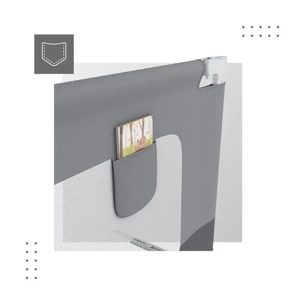 Bariera de protectie pentru copii Tulano Cover 40 Grey 200x70 cm cu structura ultra-reglabila,husa respirabila,buzunar accesorii integrat,compatibila cu saltele cu grosime 10-28 cm