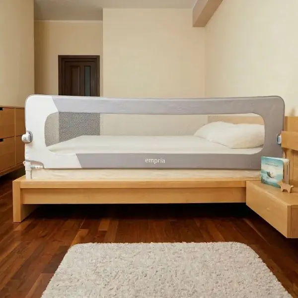 Bariera protectie pat copii, rabatabila, 160 cm, Alb Gri