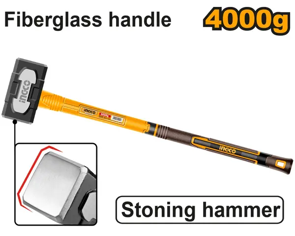 Baros 4kg cu Maner Fibra INGCO HSTH83498 Profesional pentru Demolari si Constructii, Ciocan Greu din Otel Forjat cu Absorbtie Vibratii si Control Bun