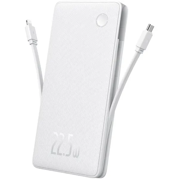 BASEUS Acumulator Extern Baseus Airpow Air Lite P10067501213-00USB, Type-C, Cablu Dual USB-C, Lightning, 22.5W, 10000 mAh, Alb