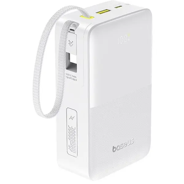 BASEUS Acumulator Extern Baseus EnerFill Bipow 2 Pro, Digital Display, 30.000 mAh, 22.5W, cu cablu USB-C inclus, Alb
